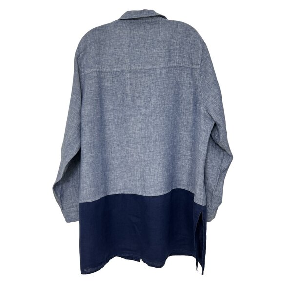 Tahari 100 % linen color block 2 tone women's tunic shirt size 2X - Picture 2 of 6